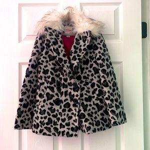 Kids leopard print button pea coat size 6/6x CAT & Jack pink lined
